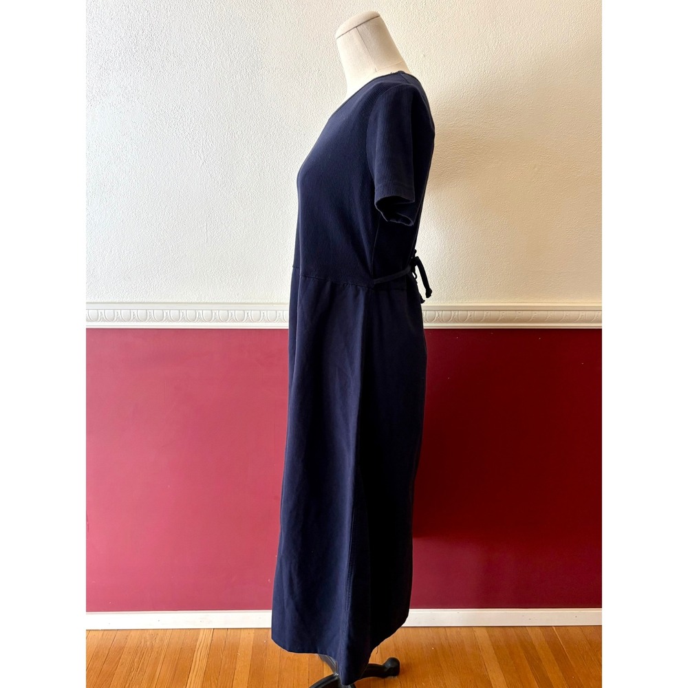 Vintage Xcit Tie Back Midi Dress Navy Blue Ribbed Bodice M Neutral Cottage Y2K - Picture 4 of 9